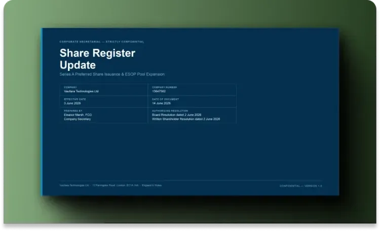 Shareholder / Cap Table Register Update