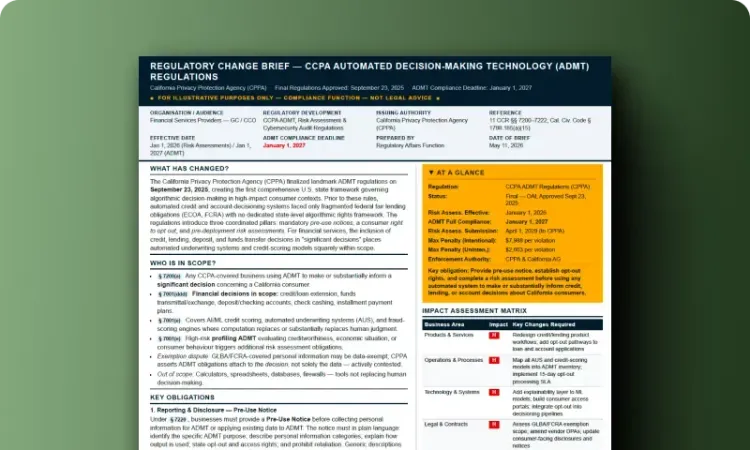 Regulatory Change Impact Brief