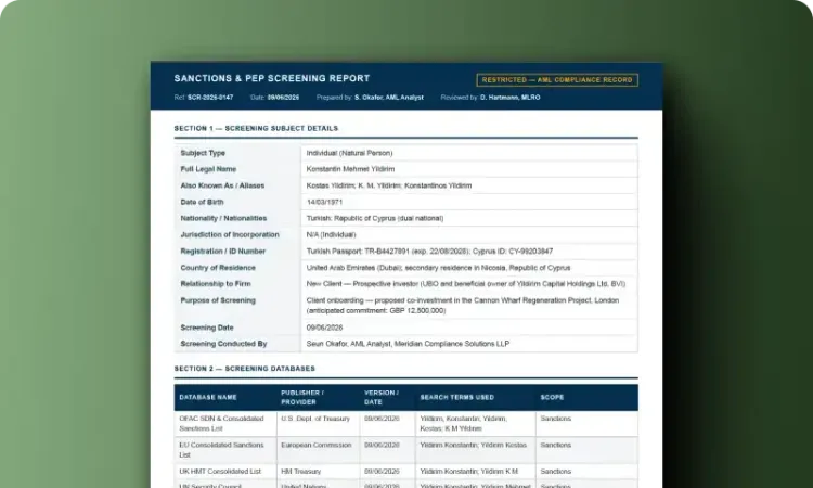 Sanctions & PEP Screening Report